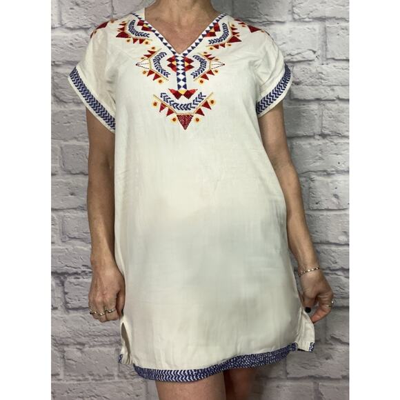 Zara Dresses & Skirts - Zara Aztec Embroidered Linen Blend Shift Dress